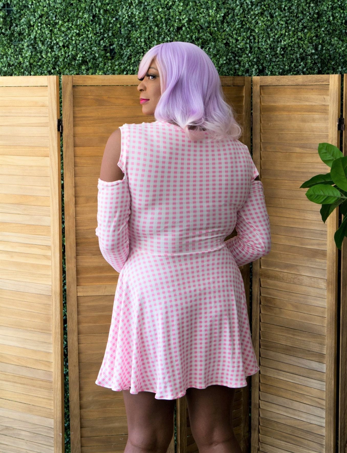 S/M Fit Pink Tweed Ice Skater Style Puff Shoulder Marabou Trim Dress