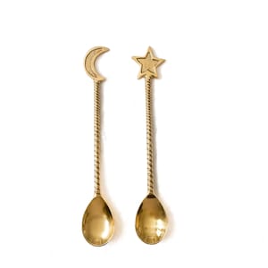 Celestial Spoon Set – Handcrafted Brass Moon & Star Spoons for Ritual, Tea, Coffee, or Decor