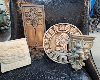 Set of 4 Vintage Wall Plaques – Mid-Century Decorative Art – Retro Home & Office Decor