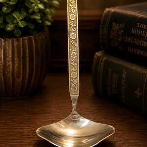 Gold Standard Night Blossom Serving Spoon | Vintage Japanese Stainless Flatware | Gold Accent Serving Spoon | Mid-Century Tableware | Replac