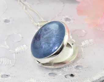 Sterling Silver Enamel Locket Necklace, Small Locket. Gift For Women.
