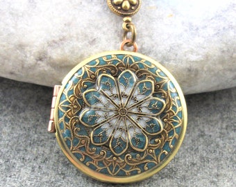 Teal Locket Pendant. Gift For Women.