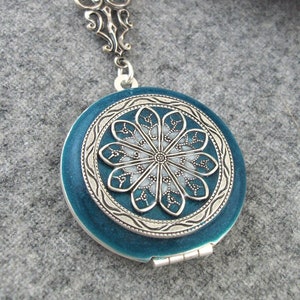 Teal Enamel Locket: Antique Style Silver Plated Keepsake
