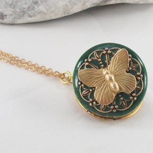 Butterfly Locket Gold Plated Enamel Butterfly Locket Necklace. Gift For Her.