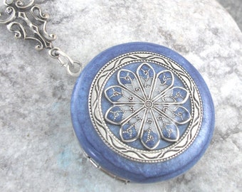 Light Blue Locket, Antique Style Silver Locket. Gift For Women.