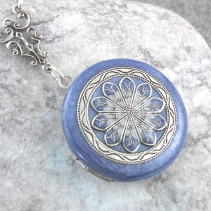 Light Blue Locket, Antique Style Silver Locket. Gift For Women.