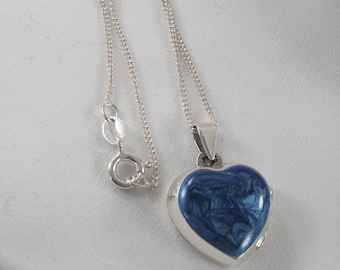 Sterling Silver Heart Enamel Locket Necklace. Gift For Her.