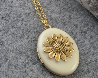 Sunflower Enamel Gold Plated Locket Jewellery Gift For Women.