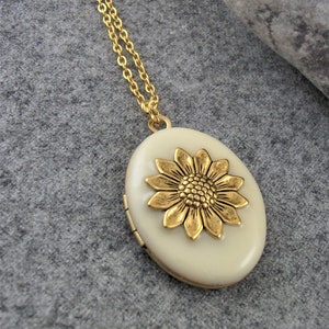 Sunflower Enamel Gold Plated Locket Jewellery Gift For Women.