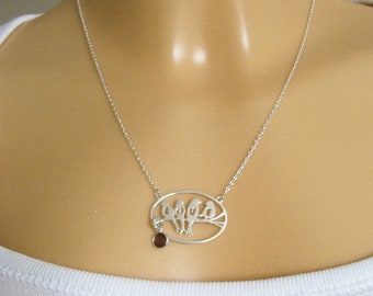 Sterling Silver Two Birds Love Necklace Pendant with a Garnet Charm. Gift For Women.