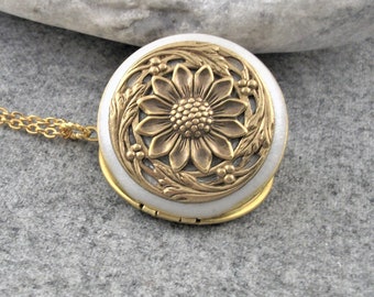 Sunflower Brass Locket, Pendant. Gift For Women.