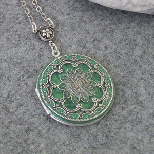 Vintage Metallic Emerald Locket. Gift For Women.