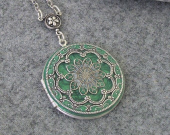 Vintage Metallic Emerald Locket. Gift For Women.