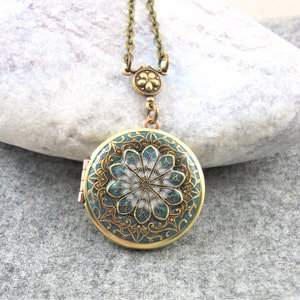 Teal Filigree Brass Locket, Gift For Women.