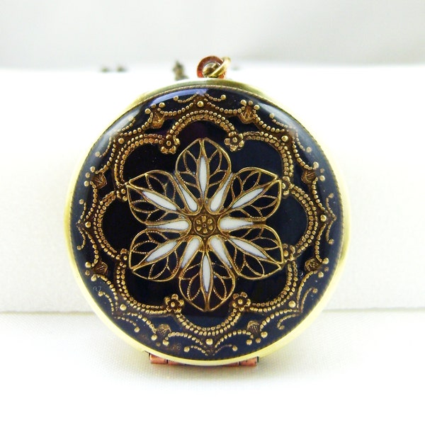 Black Flower Locket, Personalized Locket