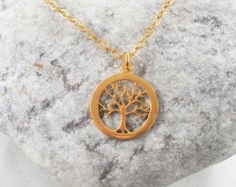 Gold Vermeil Tree Of Life Pendant With Gold Filled Chain. Gift For Her.