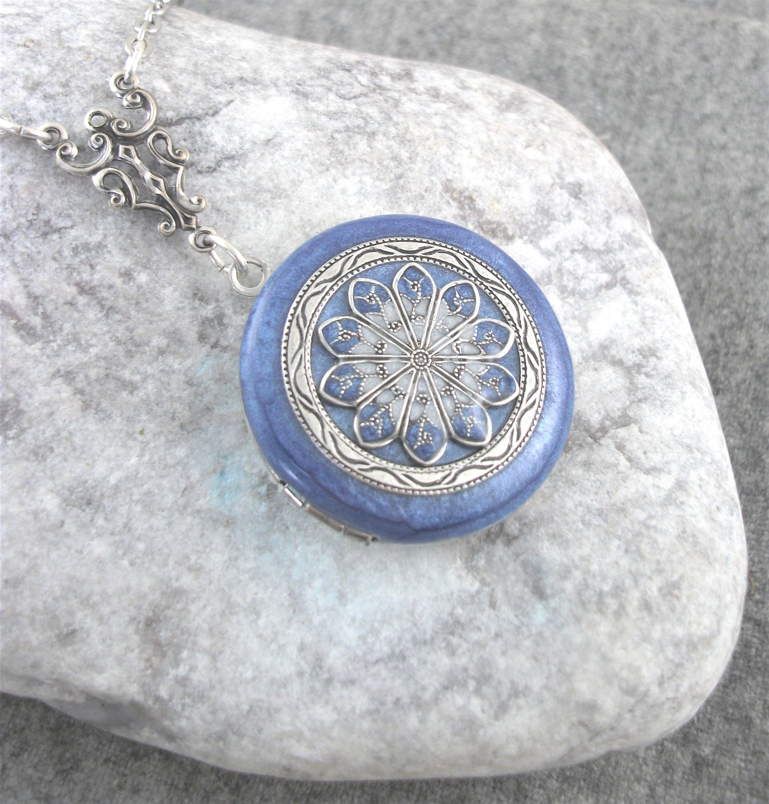Light Blue Locket Antique Style Silver 