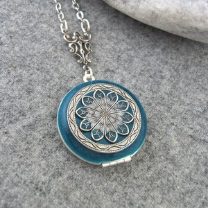 Teal Locket, Antique Style Silver Locket. Gift For Women.