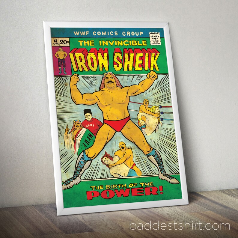 Invincible Iron Sheik Mash Up Comic Book Print Wwe Wwf Parody Poster Original Ilration Wall Decor Design
