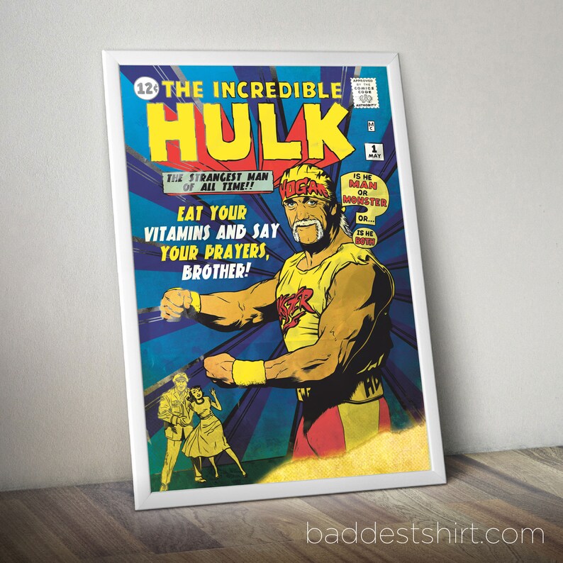 Incredible Hulk Hogan Mash Up Print Wwe Wwf Parody Poster Original Ilration Wall Decor Design