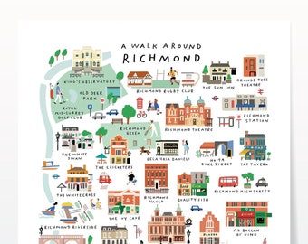 Un paseo por Richmond - Impresión artística de mapa Giclée