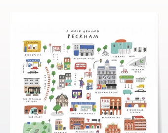 Un paseo por Peckham - Impresión artística de mapa giclée