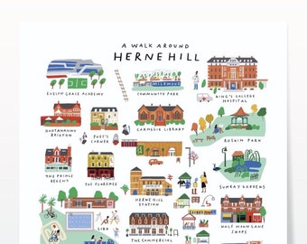 Un paseo por Herne Hill - Impresión artística de mapa giclée