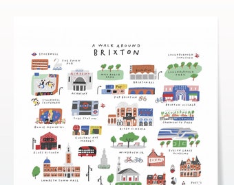 Un paseo por Brixton - Impresión artística de mapa giclée