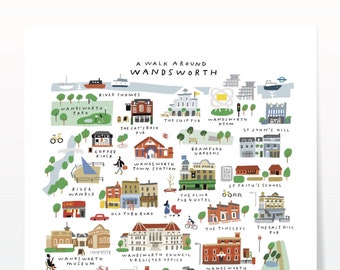 Un paseo por Wandsworth - Impresión artística de mapa giclée