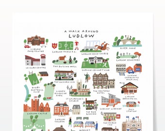 Un paseo por Ludlow - Impresión artística de mapa giclée