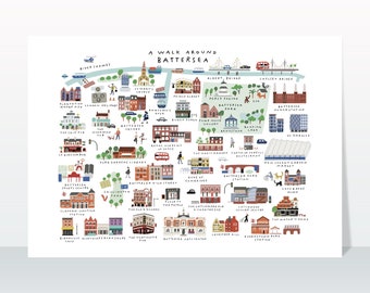 Un paseo por Battersea - Impresión artística de mapa giclée