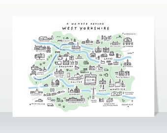 Un paseo por West Yorkshire - Impresión artística de mapa giclée