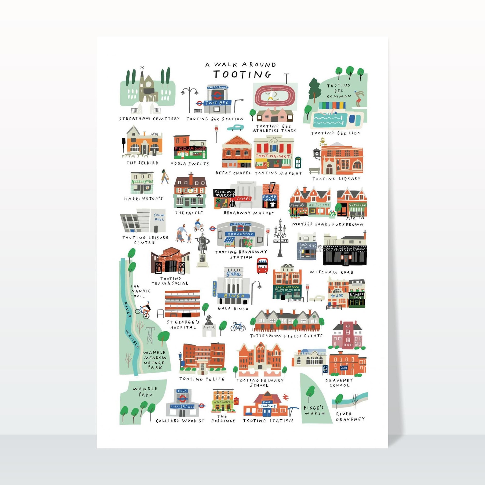 A Walk Around Tooting - Giclée Map Art Print - Etsy