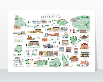Un paseo por Beckenham - Impresión artística de mapa giclée