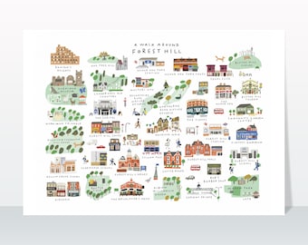 Un paseo por Forest Hill - Impresión artística de mapa giclée