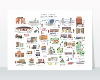 Un paseo por Bermondsey - Impresión artística de mapa giclée