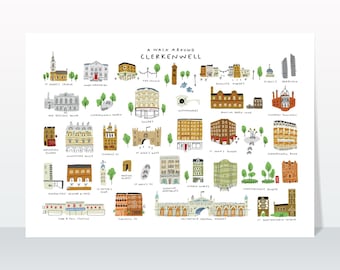 Un paseo por Clerkenwell - Impresión artística de mapa giclée