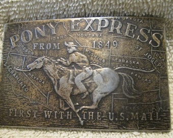 Horse And Rider Vintage And Collectible Pony Express Goldtone Belt Buckle
