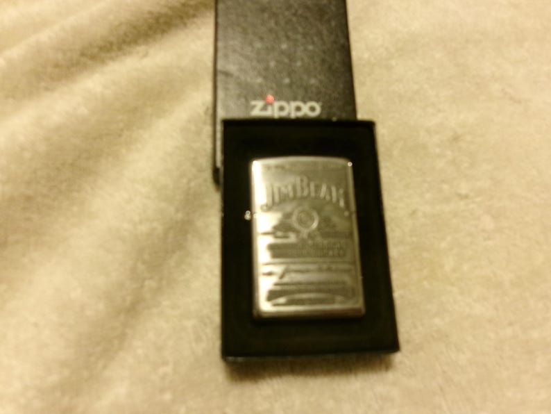 Vintage Zippo Jim Beam "Kentucky Straight Bourbon Whiskey" Chrome Cigarette Lighter in it' Orginal Box image 1
