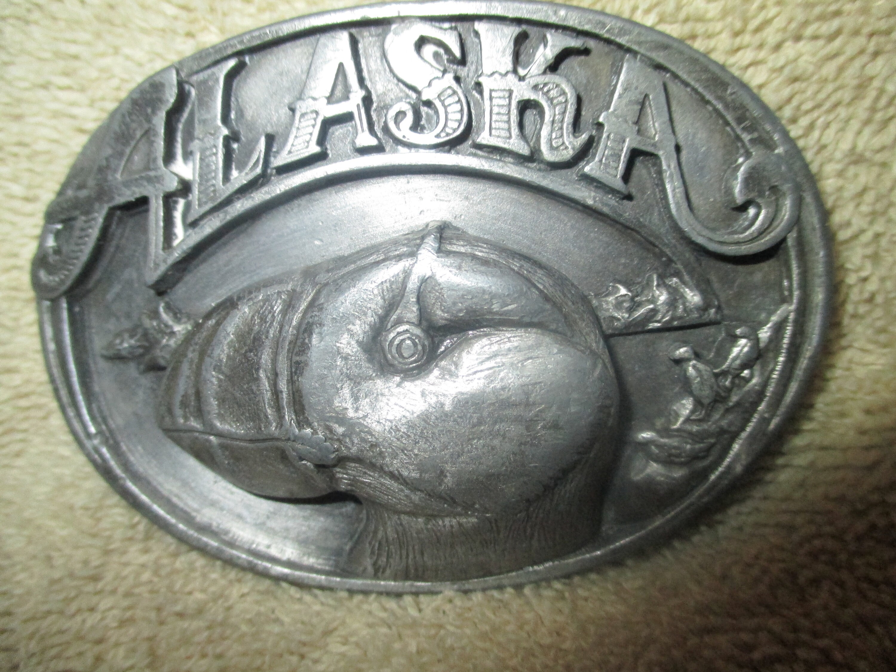 Vintage 1987 Alaska Horned Puffin Bird Steel Buckle