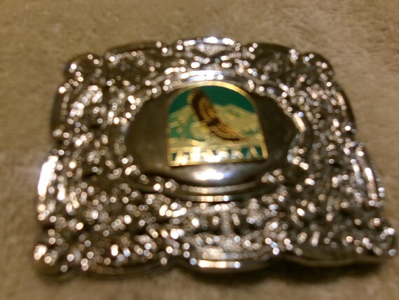 Vintage Alaska Flying Eagle Solid Chrome Buckle - image 1