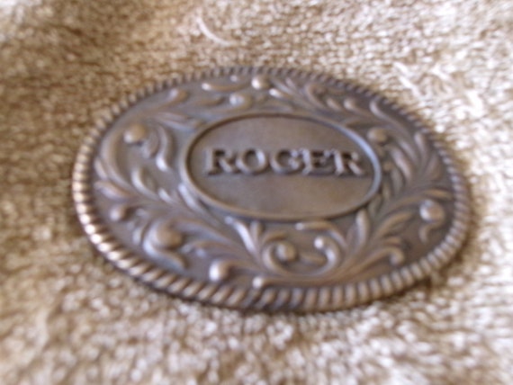 Vintage 1977 Roger Floral Solid Brass Buckle by T… - image 1