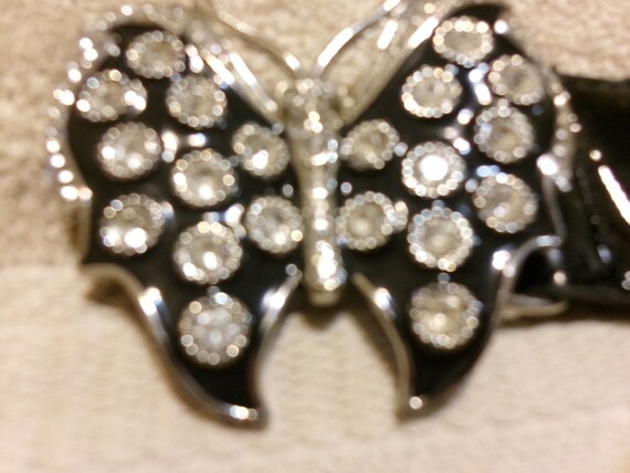Vintage Butterfly Chrome on Black Enamel Buckle w… - image 7