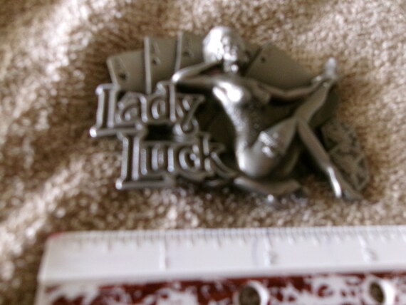 Vintage 1981 Lady Luck Red Enamel Solid Steel Buc… - image 3