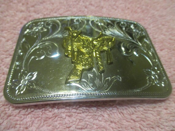 Boucle D'accent De Selle équestre Vintage En Argent Sterling Et Or Délavé