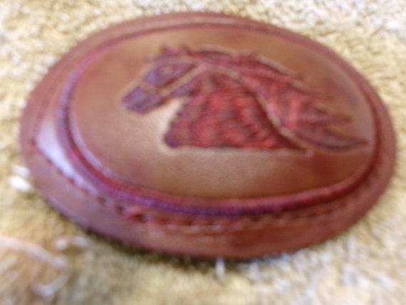 Vintage Leather Horse Head Buckle - image 1