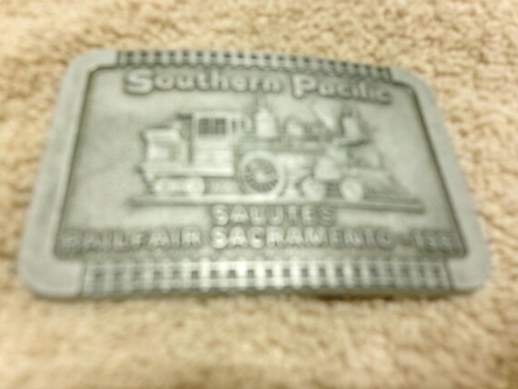 Vintage 1981 Southern Pacfic Train Solid Steel Buckle 'Salutes Railfair Sacamento -1981