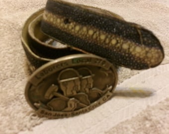Vintage Laborers Local 270 San Jose - Santa Cruz Solid Brass Buckle with Leather Belt by TL&B