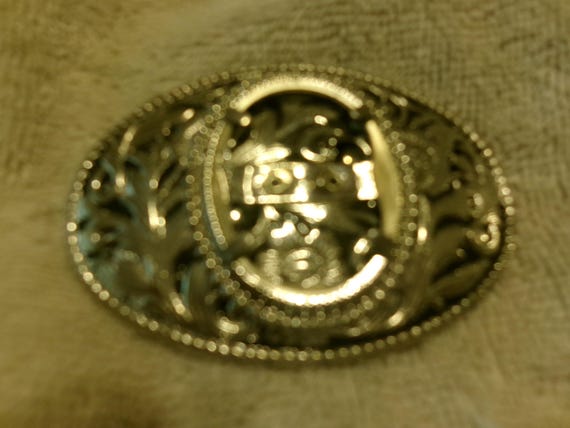 Vintage Interchangeable Floral Solid Chrome Buckle - image 1
