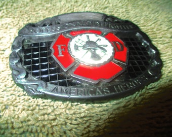 Vintage Professional Firefighters FD America 's Heros Steel Bucke on "Red,White & Black Enamel"